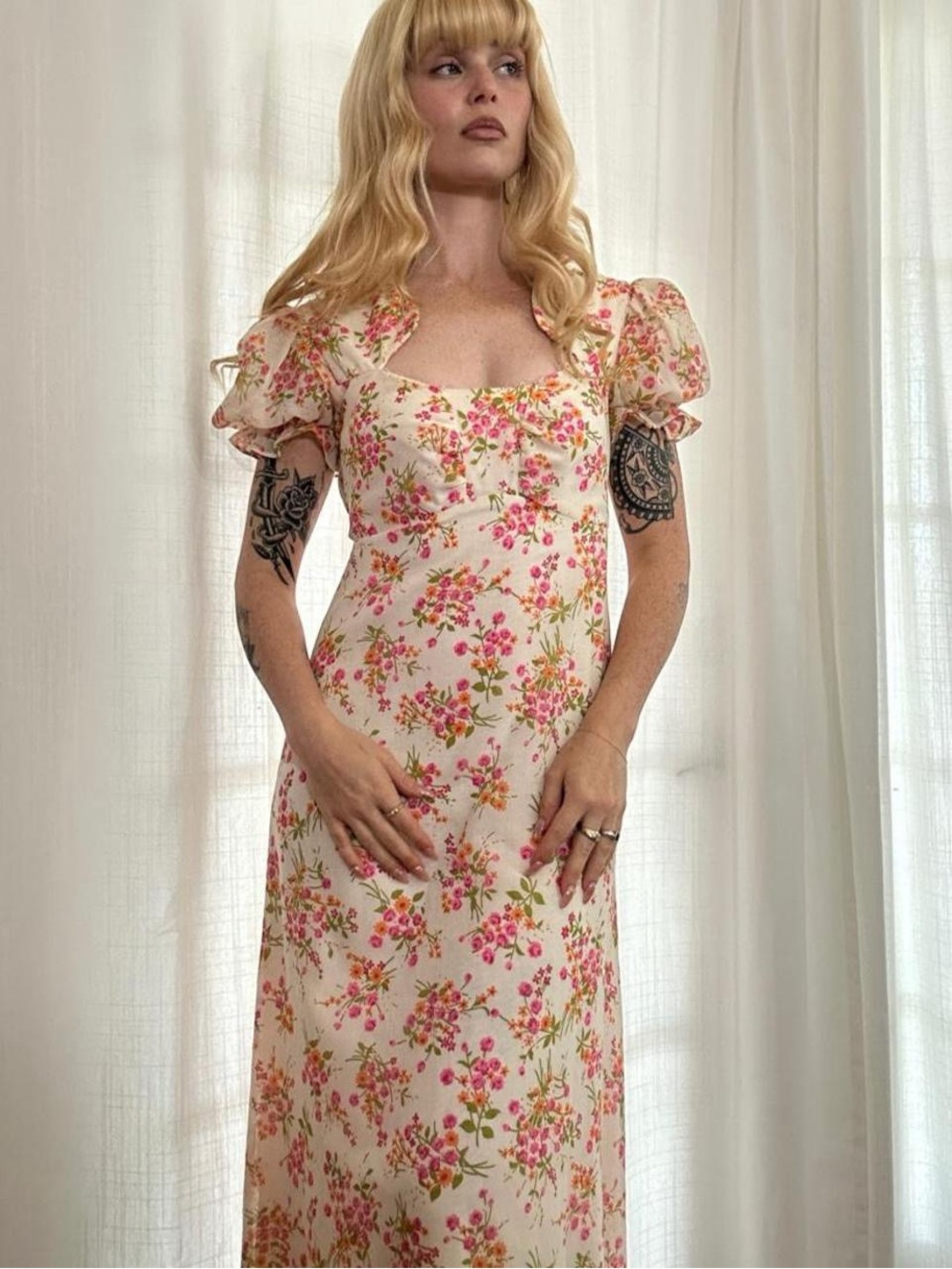 Vintage 70s boho floral puff sleeve maxi dress - Picture 2 of 8